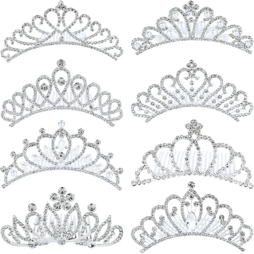 8 Pack Decorative Silver Metal Princess Birthday Party Prom Wedding Pearl Rhines